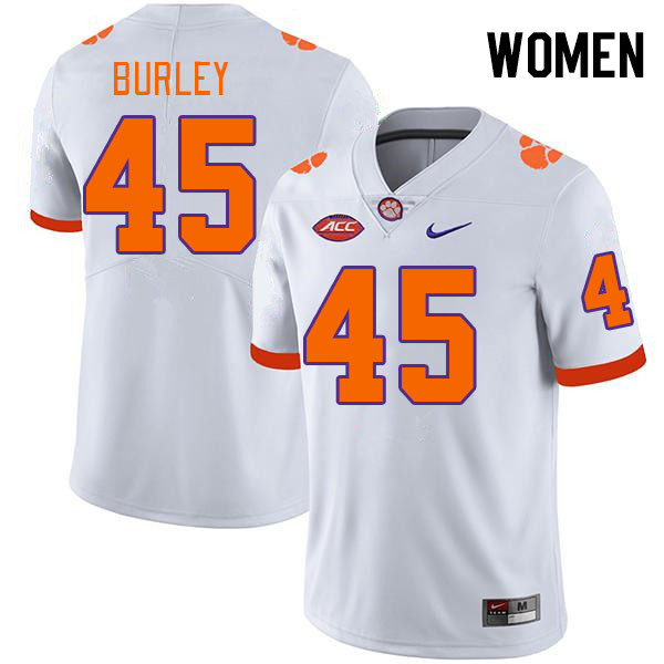 Women's Clemson Tigers Vic Burley #45 College White NCAA Authentic Football Stitched Jersey 23VT30GZ